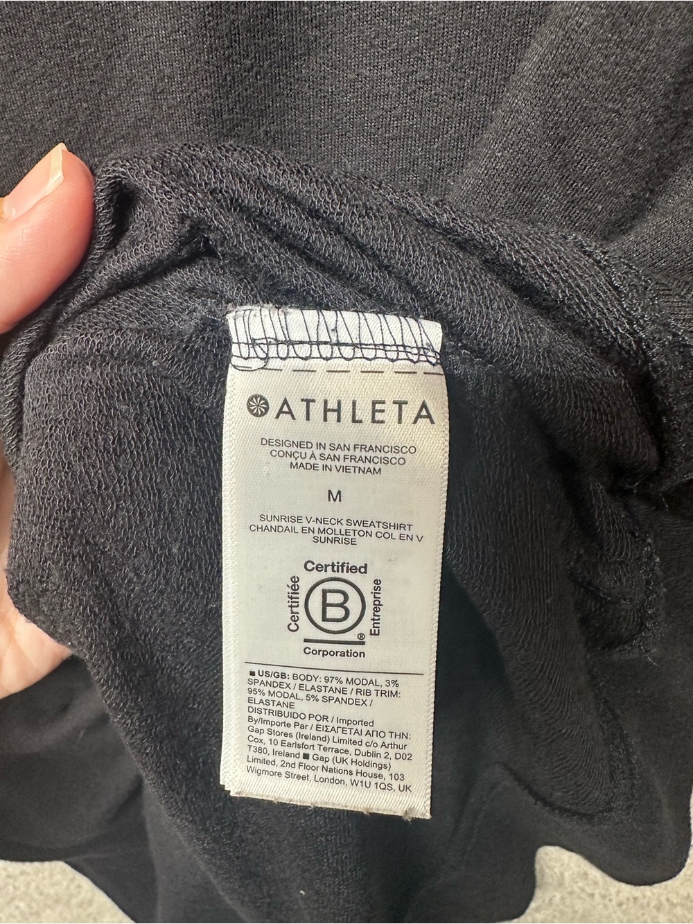 Athleta Sunrise V-Neck Sweatshirt Black Modal Lightweight Pullover Women’s M - Picture 5 of 10